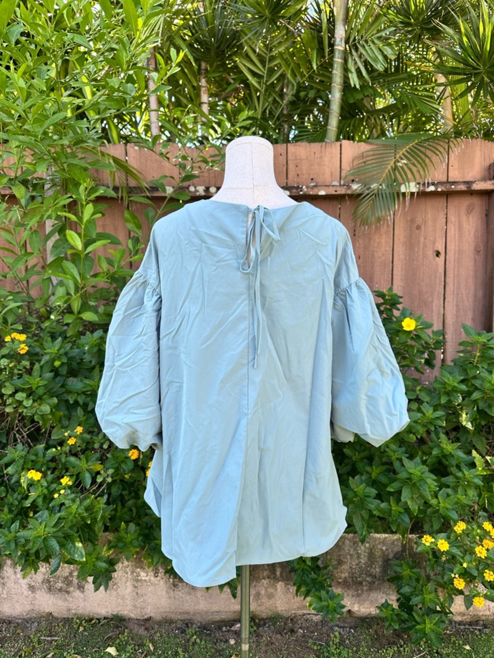 Blue Balloon Sleeve Blouse Size M - Picture 4 of 5